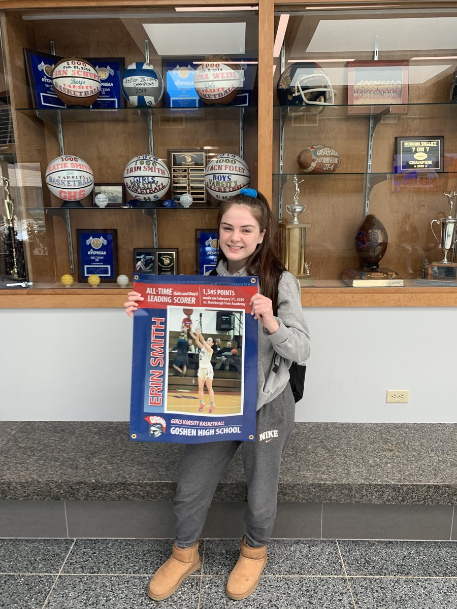 A huge thank you to OU Boces for making this banner for Erin Smith, Goshen’s all-time leading scorer in basketball.