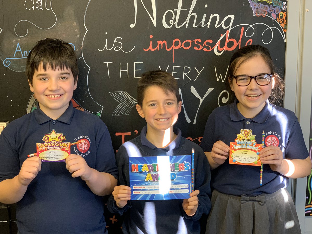 STAClassShaw's tweet image. Well done Bianka, Logan and Michael for earning this week’s awards. Y5, you have all been stars 🌟 again this week and it has been wonderful to spend the week with you. 🥇 #TeamStAnnes