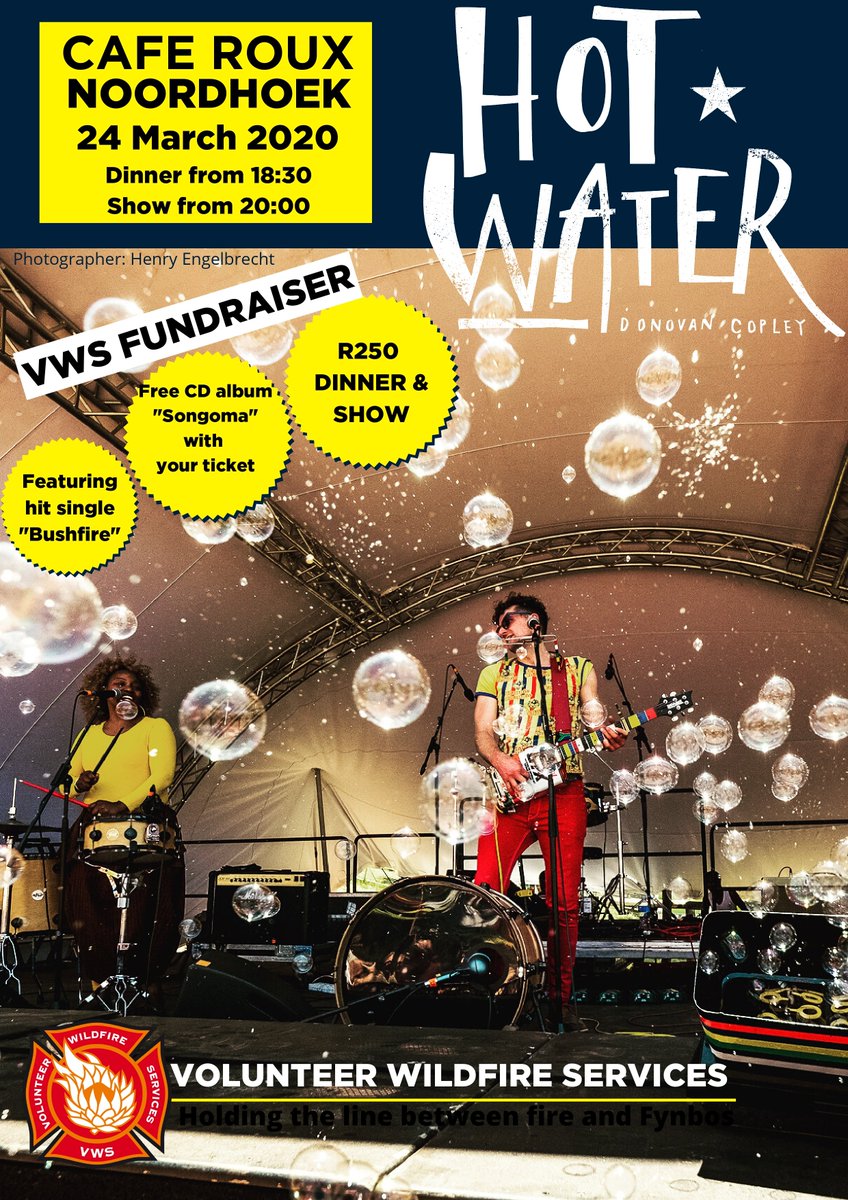 OvationSA's tweet photo. Join @hotwater at @CafeRoux for dinner and a show in support of Volunteer Wildfire Services. @OvationSA Ovation SA #performance #enterainment #event #fundraiser #charity #nonprofit #donate #community #support #volunteer #giveback https://t.co/ZGBdKu3JjE