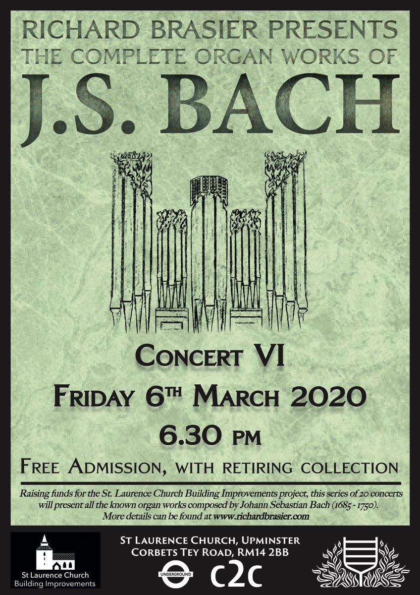 UpminsterParish's tweet photo. Richard Brasier's #JSBach concert series continues this evening at 6.30pm.
Free admission, with a retiring collection in aid of the St Laurence Church Building Improvement project. https://t.co/rXP1lytXAH