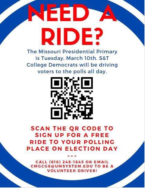 wellnessbruja's tweet photo. I will be working this Tuesday at the polls as an Election Judge for the Presidential Primary!  If you need a ride there is help! Use this code. #MST #missouri #rolla #college #Democrats #rollabernie2020 @RollaBernie2020 https://t.co/i2xhvTdE1G