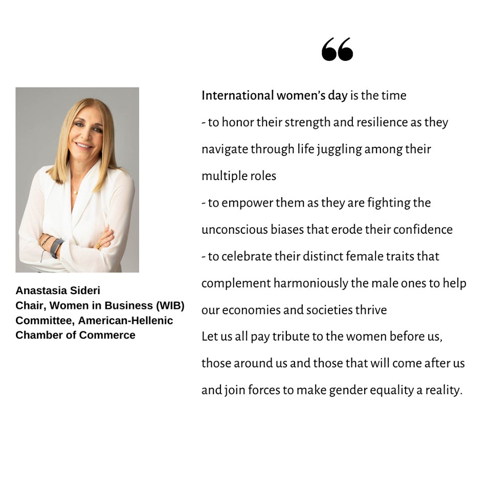 AmChamGr's tweet photo. Anastasia Sideri, Women in Business (WIB) Chair, on the occasion of International Women’s Day
#AmchamGr #IWD2020 #InternationalWomensDay https://t.co/eQ1WtiYjT5