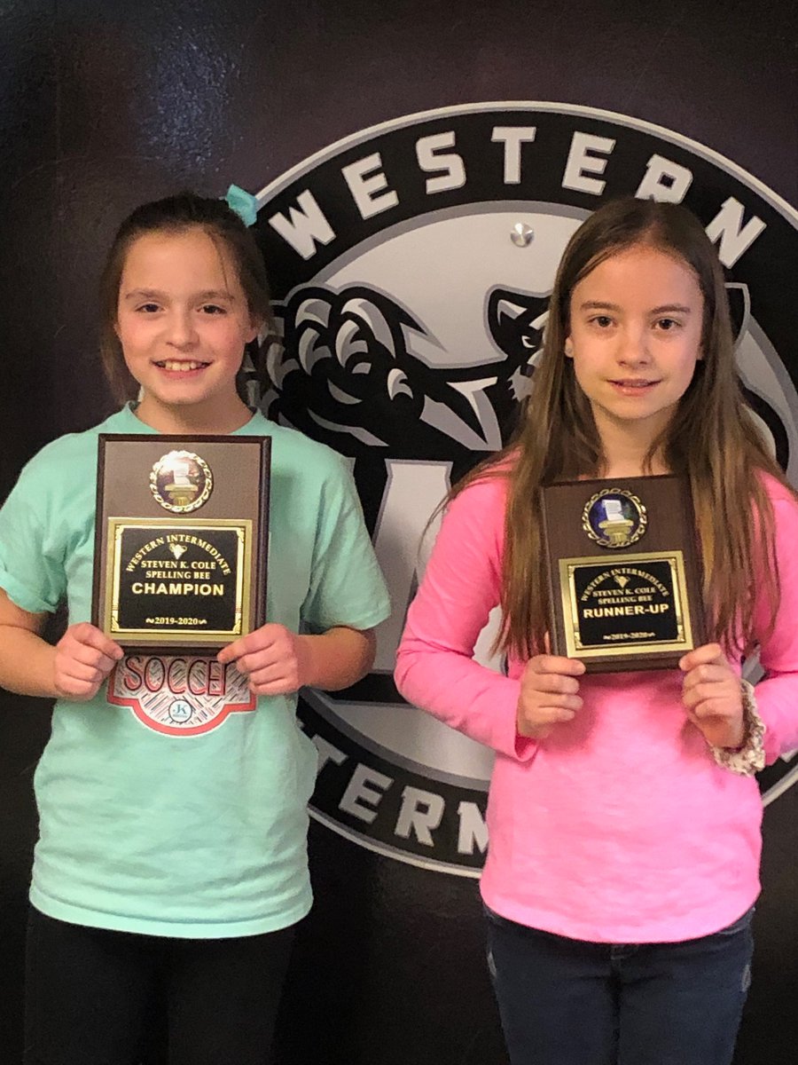 PatrickQuillen1's tweet photo. Congratulations to Isabelle Miller (winner) and Elisabeth Conyers (Runner-Up) for their efforts in Western Intermediate's Steven K. Cole Spelling Bee. Isabelle will represent WIS March 10th at the IUK Regional Bee. https://t.co/j5QH0CjIxK