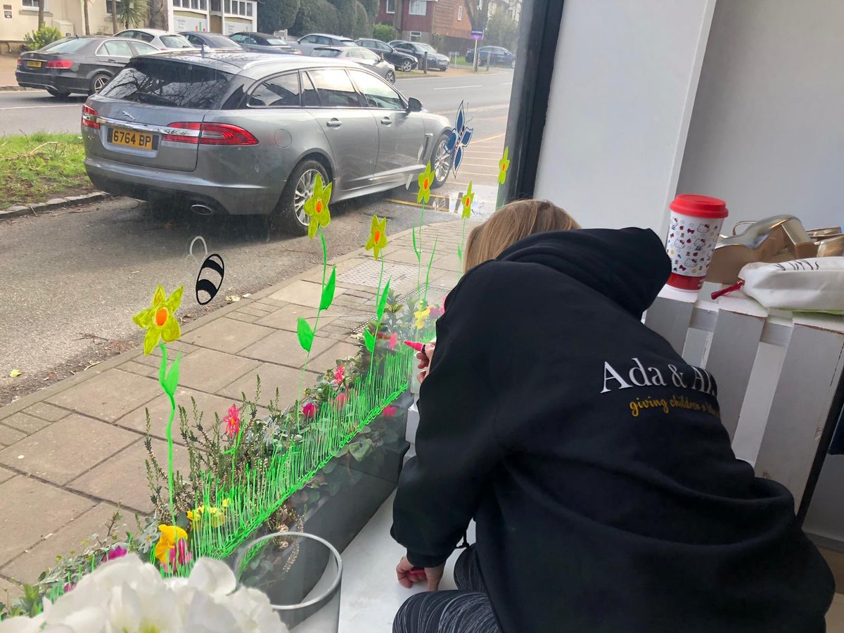 adaandalbert's tweet photo. You all tell us you love our window displays, so we thought we’d share these pictures of our Founding Trustee, Michaela, hard at work creating our new Spring window! Now let’s hope the sun comes out so we can all enjoy it! #charity #boutique #merchandising #windowdisplay ❤️🌈 https://t.co/YhP7ArrzEd