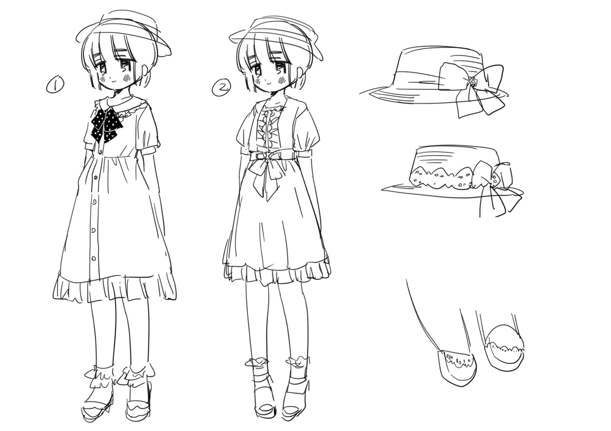 23話服装設定画。数字がおかしいのは他にも案があったけどカットしたからです。二日間の旅行で女子はガラッと服装を変えるけど、男子はシャツを替える程度、みたいなイメージで考えました。設定画から原稿でもちょこちょこ変更あります。私服回は本当に大変で苦労します。