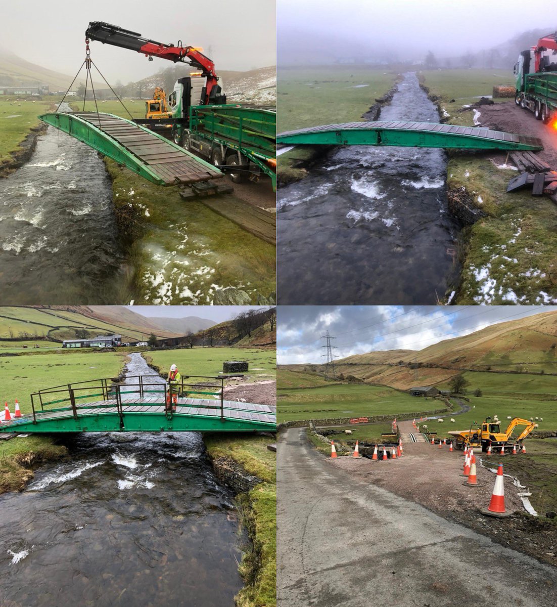 waitingsltd's tweet photo. Installation of a 50t temporary access bridge to allow our client access to carry out emergency works in a remote location - all our plant &amp; equipment can be mobilised at short notice utilising our own in-house transport 💚🚛 #temporarybridge #emergencyworks #remotelocation #hiab https://t.co/B7tZZABPhm