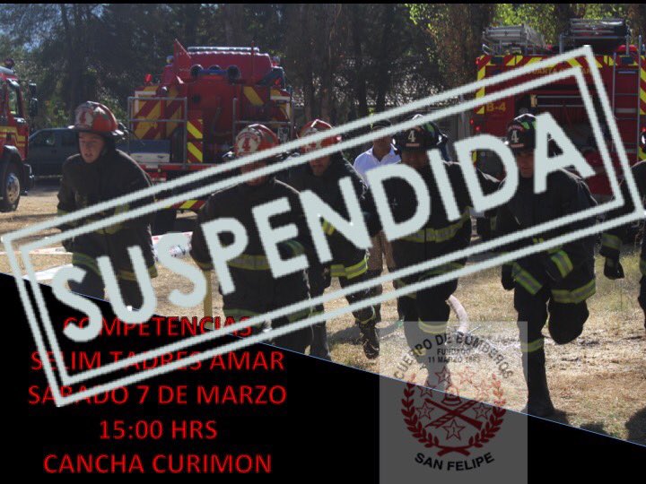 Que por disposición del Honorable Directorio General se suspende las actividades referentes al 137 aniversario del Cuerpo de Bomberos San Felipe.