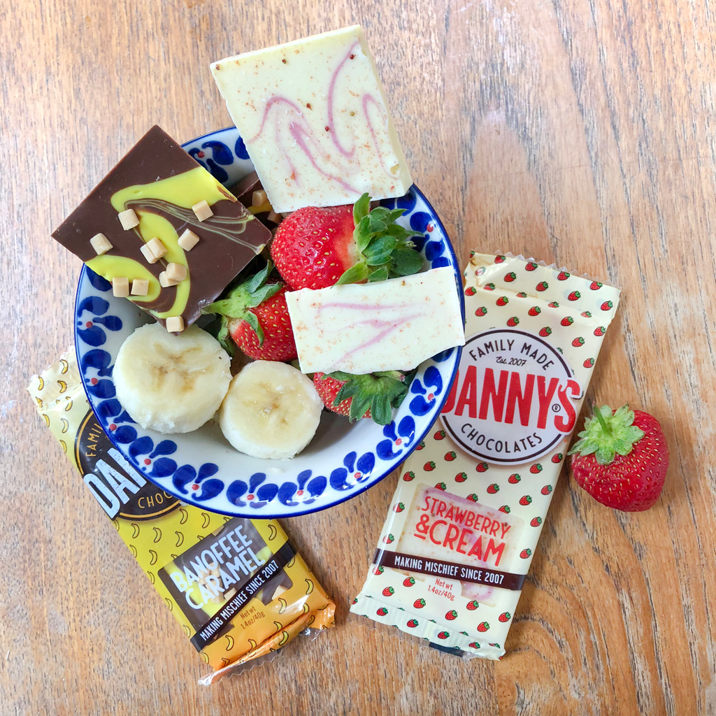 Today Danny fancied some Strawberry &amp; Cream and Banoffee &amp; Caramel chocolate. Which one is your favourite? 🍫 #mischiefmakers #chocolatelovers #kidapprovedsnacks #funflavours
