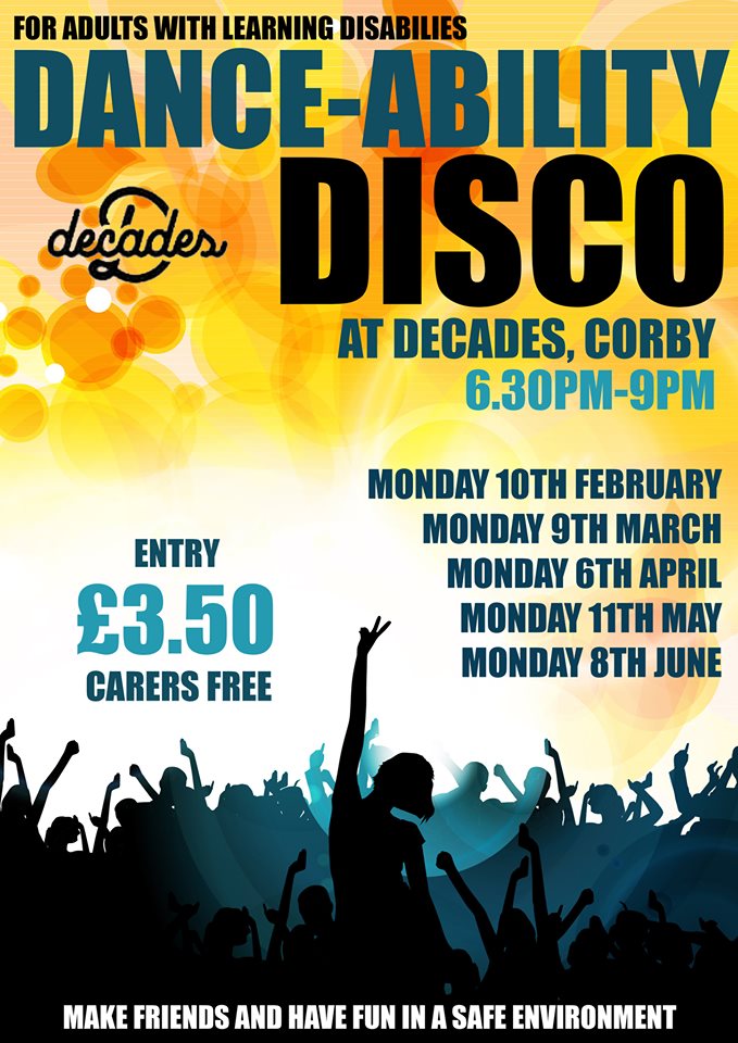 The Dance-ability Disco is a well-established club night for adults with a #LearningDisability. The next one will be held at Decades Venue #Corby on Monday, 9 Mar (6.30-9pm). #SEN 😀 For more info click ow.ly/3tkW50yA8De