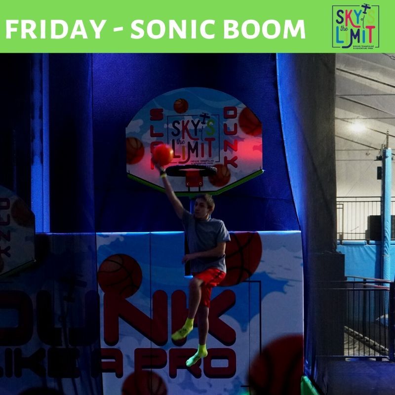 SkysTheLimitKY's tweet photo. We are open at 4 PM today with Sonic Boom happening from 7 PM-10 PM.  Jump for 3 hours for only $20! https://t.co/c02RX1x9g3