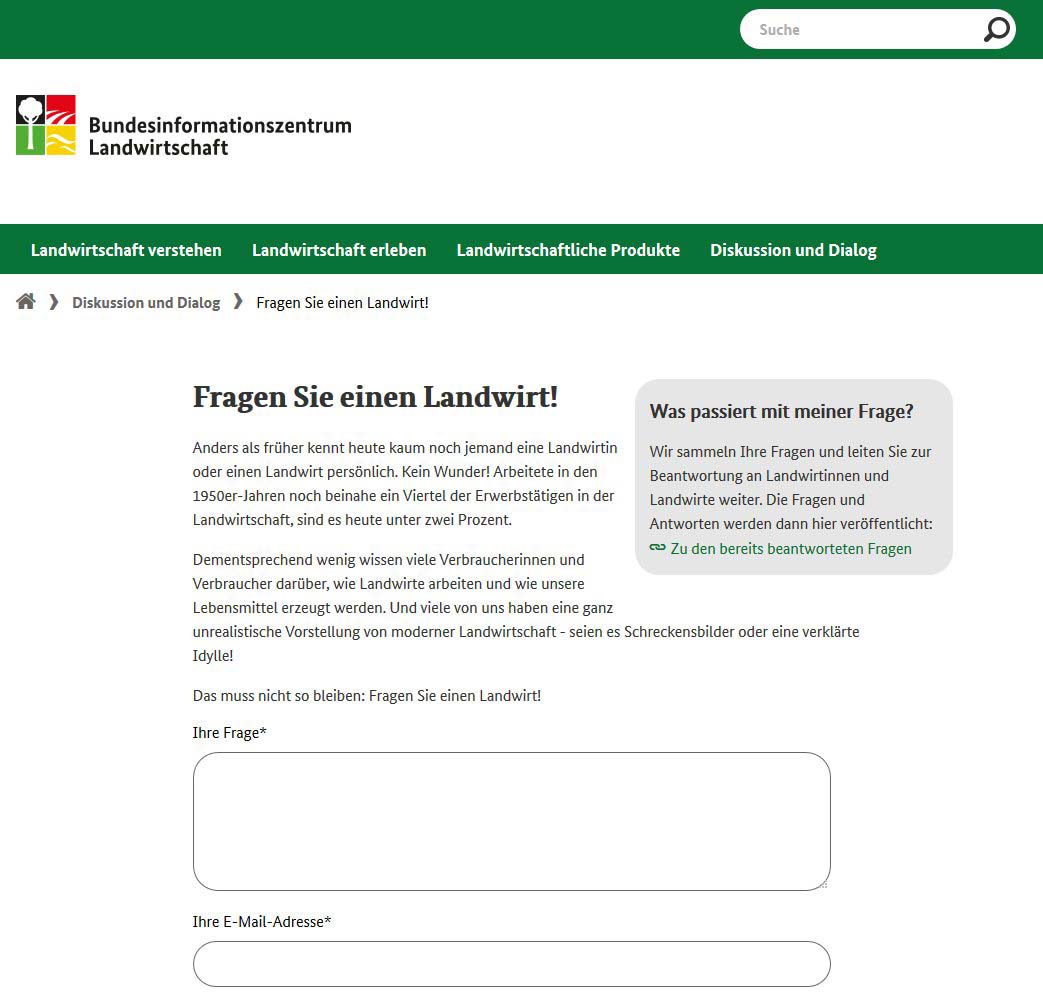 #Verbraucher fragen – #Landwirte antworten❕ Bei der #BZL-Aktion „Fragen Sie einen Landwirt!“ haben Sie Gelegenheit, ihre Sicht der Dinge zu schildern und zu erläutern, wie #Landwirtschaft heute funktioniert. Lust mitzumachen🤔❔ ➡️bit.ly/38vuyRm #AgChat20