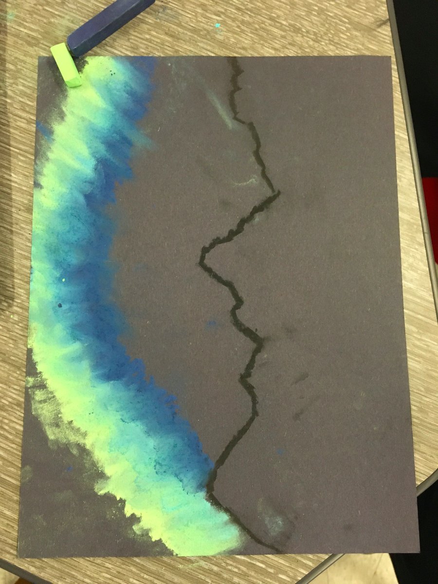 BynoScience's tweet photo. Using wavelengths of light to analyze our Aurora Borealis art. #PhetWavesIntro Thanks #Nisbet for providing the art supplies! #GHSUnity https://t.co/wcuk6AvQdv