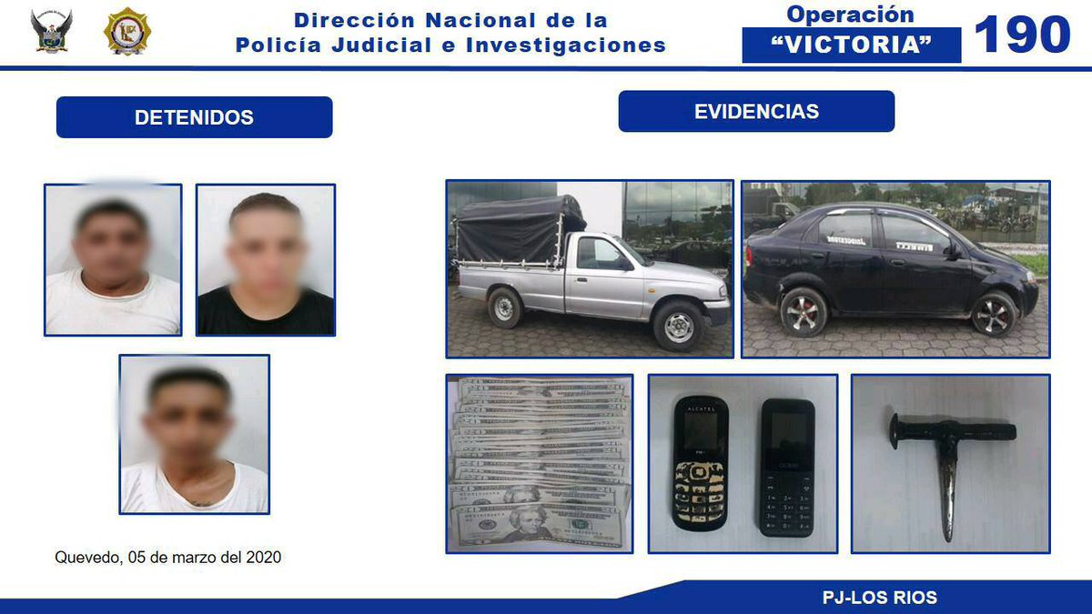 DrCamiloSalinas's tweet photo. #Quevedo|Mediante operativo #Victoria190, la Policía Nacional logra desarticular una banda delictiva dedicada al robo de vehículos bajoa modalidad robo extorsivo
Los implicados junto a las evidencias fueron entregados a órdenes de la justicia
#LosRíosSeguro #NiUnPilloEnLasCalles https://t.co/3yB2Jl8uyB