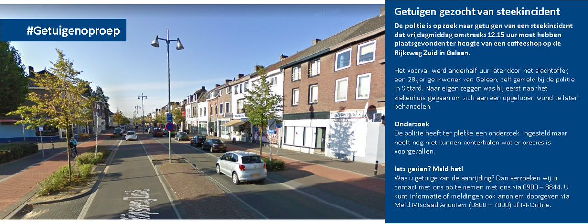 Politie zoekt getuigen van een #steekincident in #Geleen rond het middaguur.