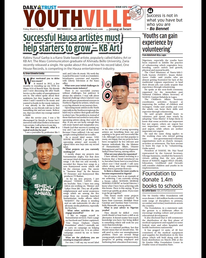 iam_Kb_art's tweet image. My interview on today's @daily_trust Newspaper 06-03-2020.,
Get you copy and read more.
#myinterview 
#youthville 
#dailytrust
#dizyear
Cc @SimonEchewofun       @OfficialShehu