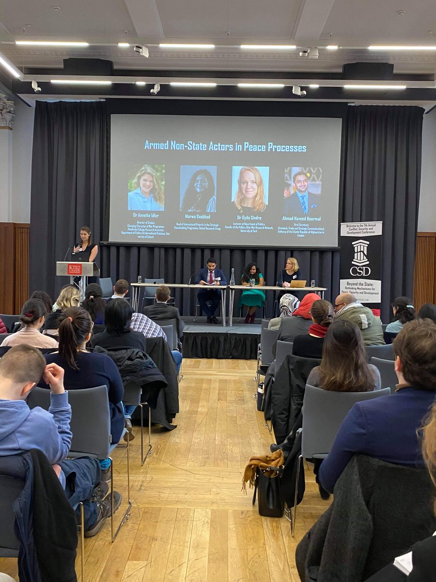 CSDConference's tweet photo. We are joined by @DrGydaSindre @NaveedNoormal and Marwa Baabbad (@ORGinfo) for Panel 3 - "Armed Non-State Actors in Peace Processes". Another fantastic discussion awaits #CSDConference https://t.co/aOEDjlGLve
