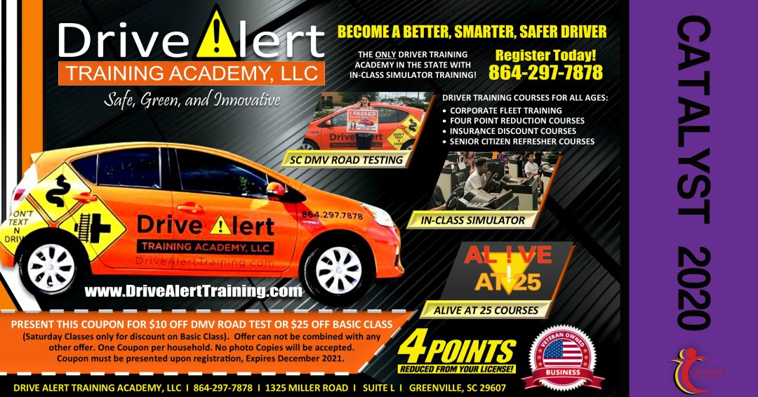 CatalystGroupSC's tweet photo. Drive Alert Training Academy
Offering Driving courses for all ages utilizing real time simulation driving training in a state of the art training facility. Also,offering DMV Road Testing, and 4 Point Reduction Course, and more. Give us a call today Phone: 864-297-7878 | https://t.co/YDLrIIh8z6