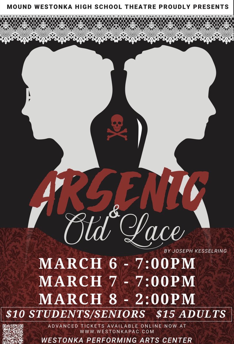 Opening night is TONIGHT!! You can’t miss the MWHS Spring Play - Arsenic and Old Lace on March 6, 7, 8 at the <a href="/ArtsWestonka/">Westonka Performing Arts Center</a> !!  Tickets on sale now at westonkapac.com.