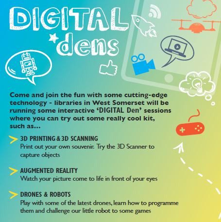 SomersetLib's tweet photo. Make some noise at #Williton Library tomorrow (7th March) from 10.30-12.30 - the #DigitalDen will feature #Specdrums and a Coding Jam - have some fun turning colours into music! All free - just pop in https://t.co/obyb7ZqJIP