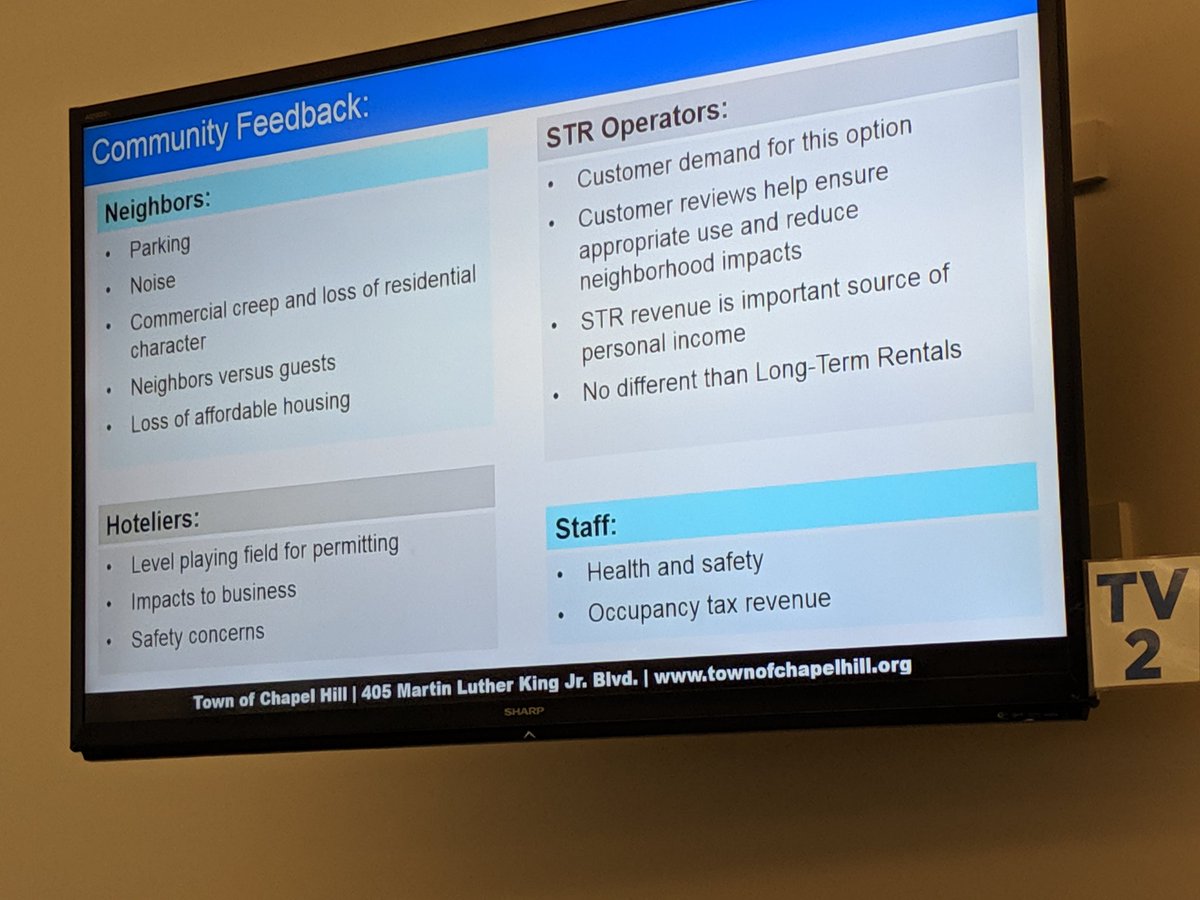 Now up: #ChapelHill Council Committee on Economic Sustainability is receiving an update on #ShortTermRentals .@CHEconDev <a href="/chapelhillgov/">Town of Chapel Hill | A Place for Everyone</a>