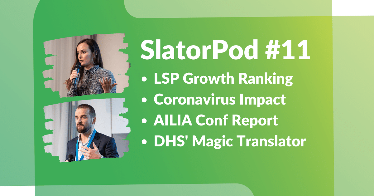 This week's #SlatorPod is out now. <a href="/EstherBond17/">Esther Bond</a> and <a href="/florianfas/">Florian Faes</a> discuss @AILIA_Lang conference, #COVIDー19 impact on the language industry, <a href="/DHSgov/">Homeland Security</a>'s RFP for a magic translation device and the LSPI growth ranking. Subscribe now bit.ly/slatorpod