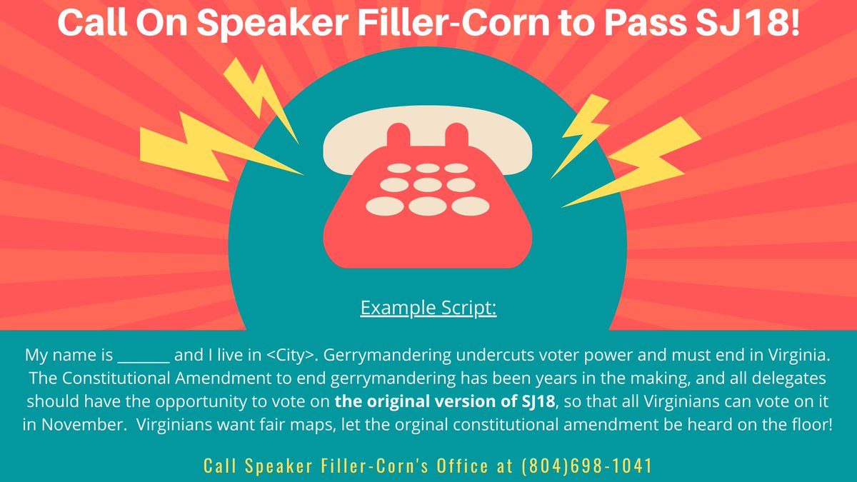 UpVoteVA's tweet photo. Friend of fair maps-- it's time to let Speaker @EFillerCorn know that while we appreciate her hard work &amp; attempts at last-minute solutions, the **original version of SJ18 is our best path forward for districts that protect ALL voters for the next 10 years. https://t.co/h5oG6Snios
