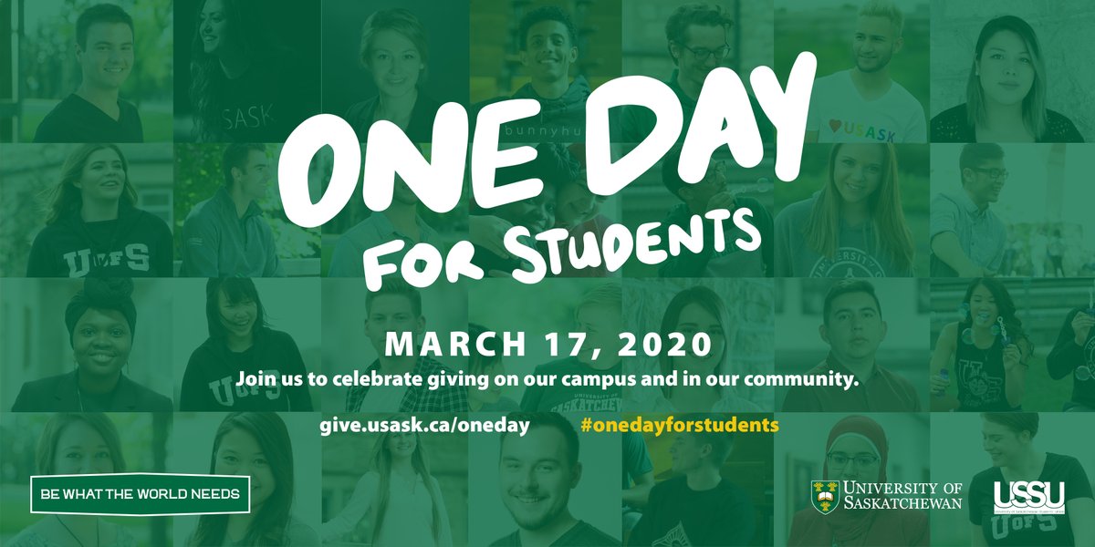 usask's tweet photo. Join us on March 17 for #onedayforstudents, our annual day of giving where the #USask community, alumni, donors and friends make a special donation to help students overcome hurdles to reach their educational goals. 
https://t.co/XreT9raO9S https://t.co/oNh6jB8Rdn