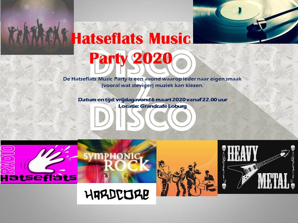 VANAVOND, vrijdag 6 maart, in <a href="/CafeLoburg/">Café Loburg</a> : Hatseflats Music Party 2020 ! Aanvang 22:00 uur. Gratis entree.

De Hatseflats Music Party is een avond waarop ieder naar eigen smaak (vooral wat steviger) muziek kan kiezen.

#hatseflatsmusicparty #cafeloburg #loburglive #wageningen