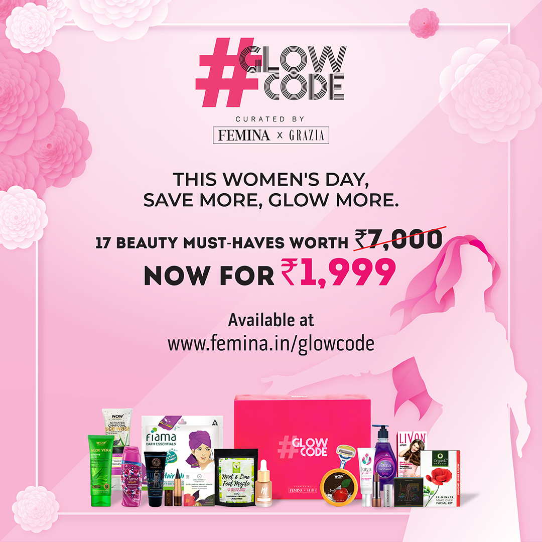 FeminaIndia's tweet image. Beauty? Check! Haircare? Check! Skincare? Check! So what are you waiting for? #FeminaXGrazia is giving away #GlowCode, a beauty box✨ with  17 products worth Rs. 7000/- for Rs. 1,999/- as a #WomensDay2020 celebratory offer! Log on to femina.in/glowcode and order it today!