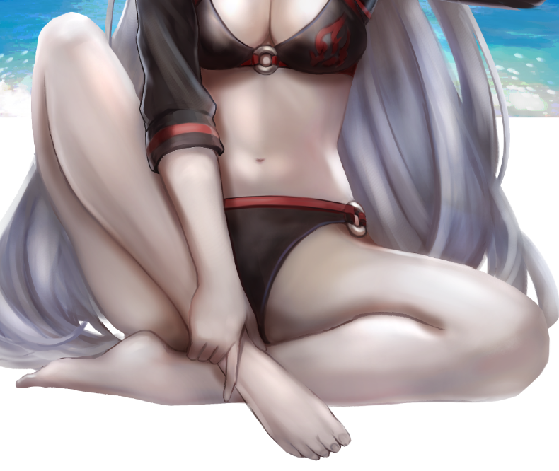 ジャンヌ・オルタ ,水着ジャンヌオルタ 「#太もも晒すとフォロワー増えるって聞いたんですが
ふむ? 」|さんしのイラスト