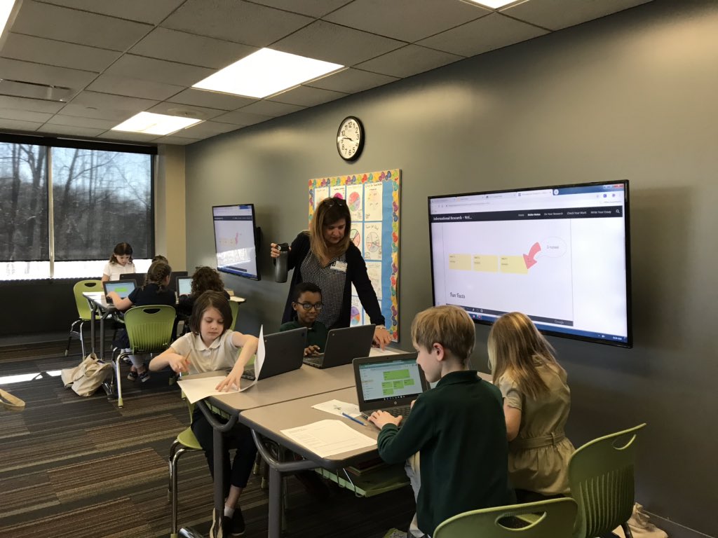 SOI3rd's tweet photo. @sdemichele visited SOI 3rd graders to help launch use of  #Google Keep for note taking. These kiddos are super engaged and are begging to continue their research! Thank you!! @WES_Innovation @WES_CurricDir @WES_PrincipalBP #soistem https://t.co/zm20EydLny
