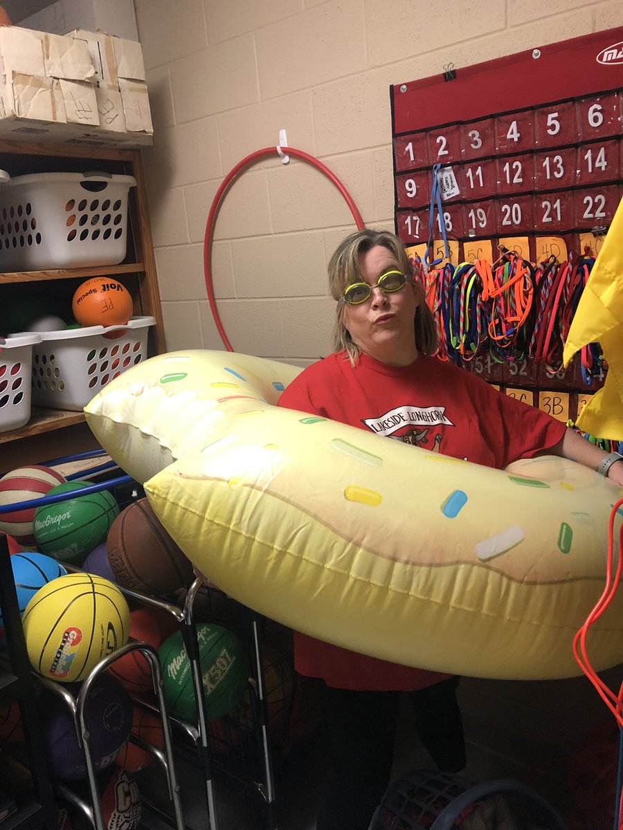 LakesidePE's tweet photo. Our art teacher @mrsnarez is such a good sport!  Don’t forget to put the Longhorn Stampede,May 8th, on your calendar! @LakesideCoppell #CISDOurStory https://t.co/B9jbw2iEHO