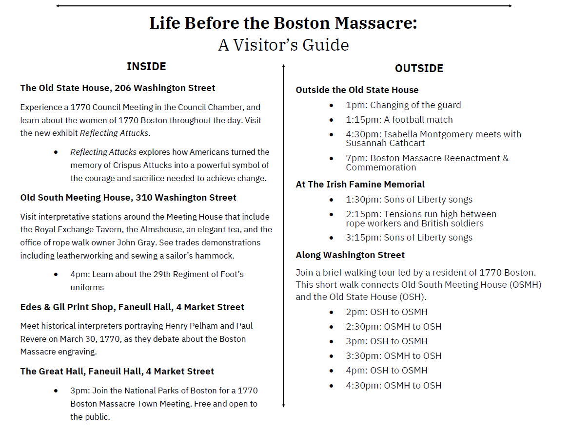 RevSpaces's tweet image. TOMORROW: Reenactment &amp;amp; Commemoration of #BostonMassacre250, in partnership with @NewportHistory! Outside activities are FREE. Indoor activities are included with museum admission - ONE ticket, TWO sites. $14. Available for purchase at both the #OldStateHouse &amp;amp; @OSMHBoston.