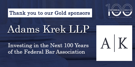 federalbar's tweet photo. We are SO grateful for our Centennial Gold sponsors – including Adams Krek LLP, Hawaii-based firm partnering with us to kick off our next 100 years. Give them a shout-out & consider how you, too, can invest in the future of the FBA! https://t.co/pEpUl8hWGf #FBA100 https://t.co/oUTT00IsWW