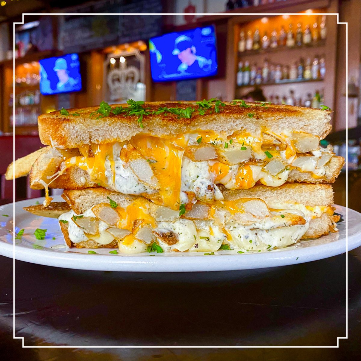 vicstavern's tweet photo. From the creators of the Big Dill Burger, comes the grilled cheese that the world has been waiting for... ⁣
⁣
Introducing the Big Dill Grilled Cheese: Dill seasoned french fries, dill cheese curds, creamy dill sauce and mixed cheese!⁣
⁣
#vicstavern #GC365 #foodporn https://t.co/9Mr8HBOUj3