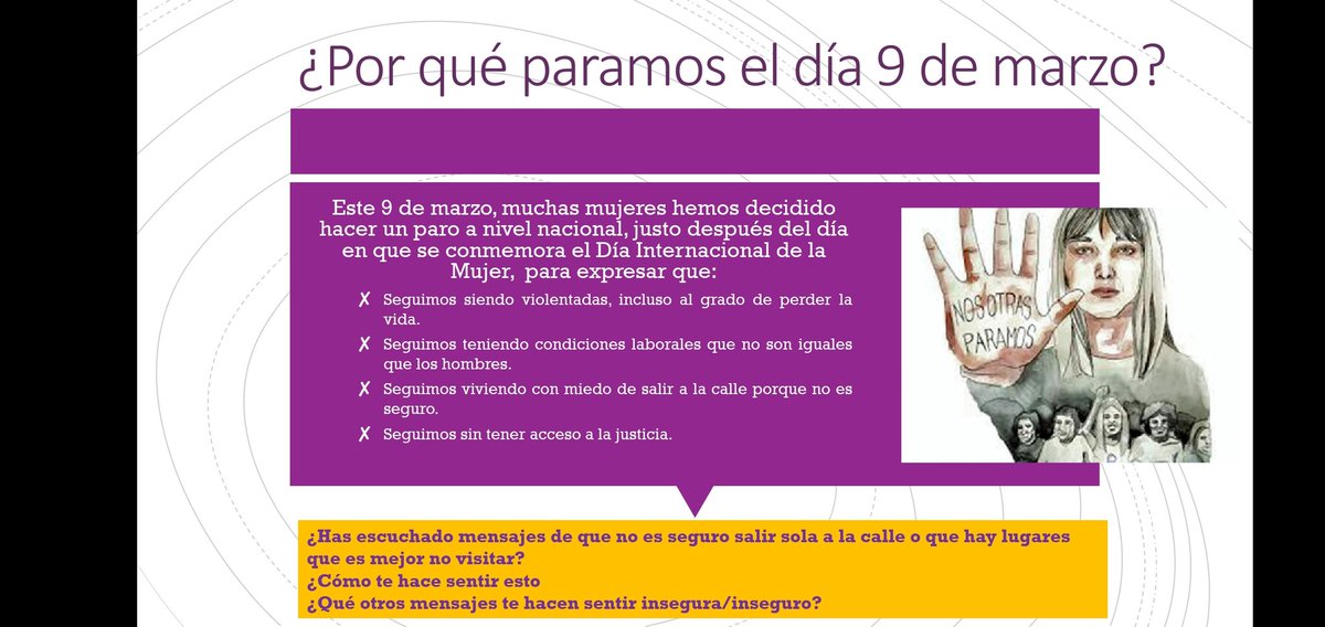 lamalaeducacion's tweet photo. ¿Por qué paramos el 9? #RedMUxED #porqueparamos #ParoNacionaldeMujeres #Material #secundaria @muxed_mx https://t.co/KtYRl7n8L1
