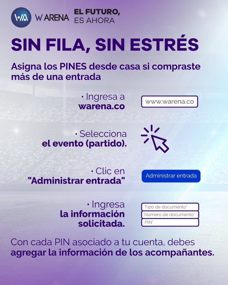warenaoficial's tweet photo. ¿A qué hincha le gusta hacer fila?🧐
ASIGNA tus PINES desde casa y ahórrate el estrés de las filas en el estadio.⚽️🤩
W Arena, el futuro es ahora.
#Warena #UnBuenHinchaComparte #Pasion #Futbol #CaliCo #Estadio #Hincha #DatosW @AmericadeCali @AsoDeporCali @GaneCali @SuperGIROS_ https://t.co/aNAohV10qZ