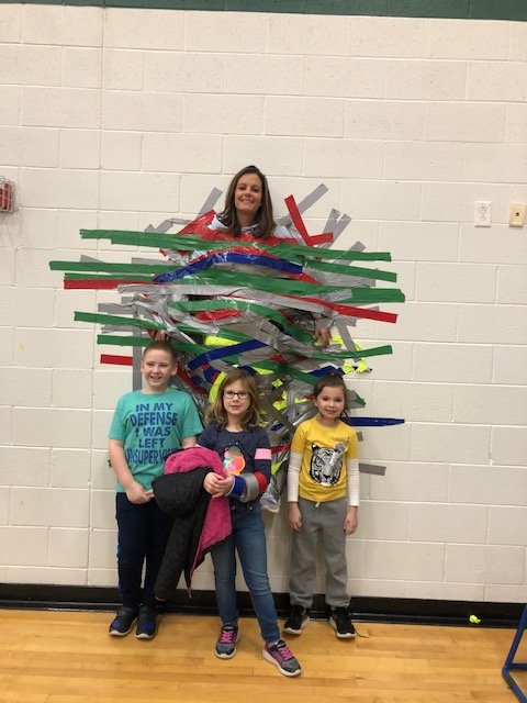 Ms. Crumbaugh will do anything to make sure the hearts of the students are beating good!! Jump rope for heart winners Canaan Fisher, Kinsley Stockton and Vienna Cooley!!