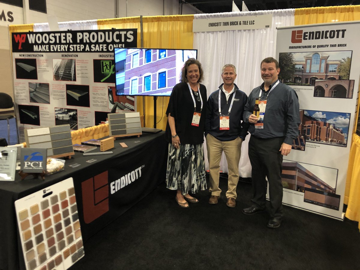 EndicottBrick's tweet photo. Stop by Booth 1650 and see these smiling faces at PCI National in Fort Worth! #endicottbrick #thinbrick #PrecastBuilds #PCI https://t.co/xdrvS7cB07