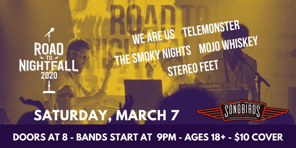 SoundCorps's tweet photo. The finals for #rtn2020 happen this Saturday, March 7! Doors 8PM, Bands 7PM, 18+ @SongbirdsRocks @roadtonightfall #chattanoogafun https://t.co/NCCOMTxKsV