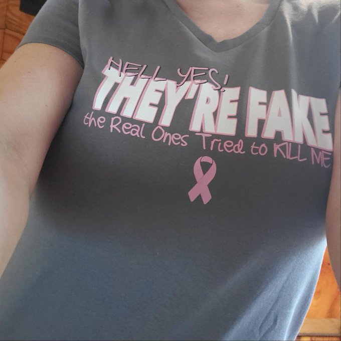 My new shirt #cancersux but love my new shirt and my perky 34/DDD https://t.co/d0cIAFcWei<a href="/tag/cancersux"class="tags">#cancersux</a>