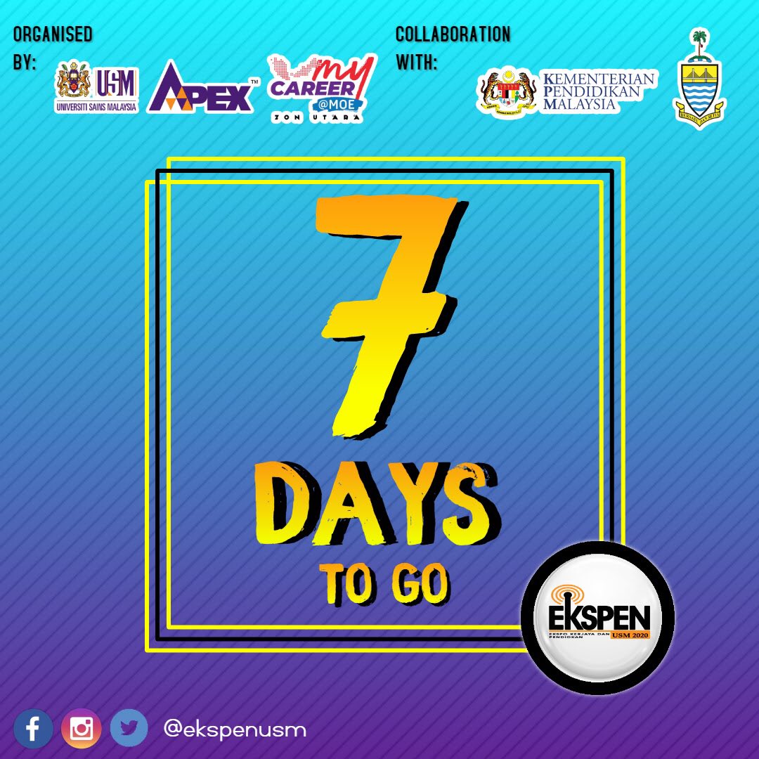 EKSPENUSM's tweet photo. 7 DAYS LEFT TO ESKPEN 2020 🤩

Time sure does fly fast doesn’t it? Don’t worry you still have 7 days left to prepare your resume for the companies you will encounter. Who know you might get your dream job very soon. https://t.co/d4JfPNq0JL
