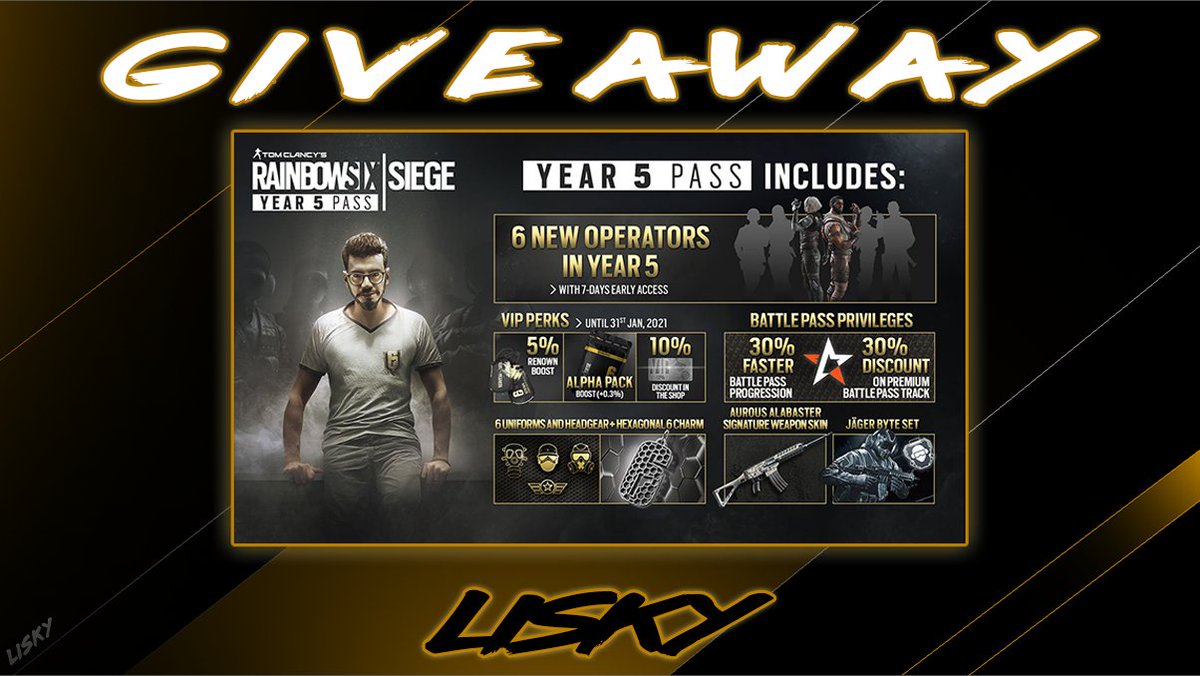 LiskyTV's tweet photo. 🎁#GiveawayAlert #Concours🎁

Je vous fais gagner un season pass R6!

Pour participer, c'est très simple:
👉 Follow @Lisky_Lisky
👉 RT ce tweet et tag un ami

🍀 TAS le: 20 mars 2020! https://t.co/mdBYNSGyKV