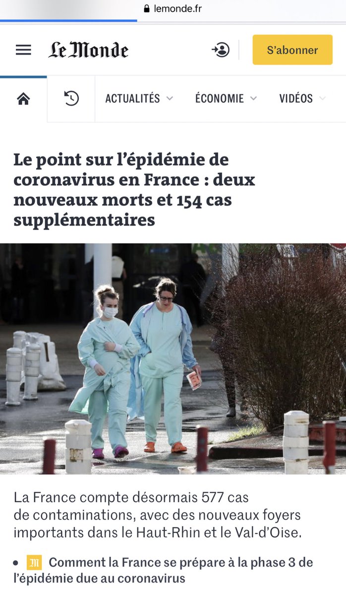 143 nouveaux cas en Chine pour 1,3 milliard d’habitants 

154 nouveaux cas en France pour 65 millions d’habitants 

L’épidémie est désormais 20 fois plus grave en France qu’en Chine.