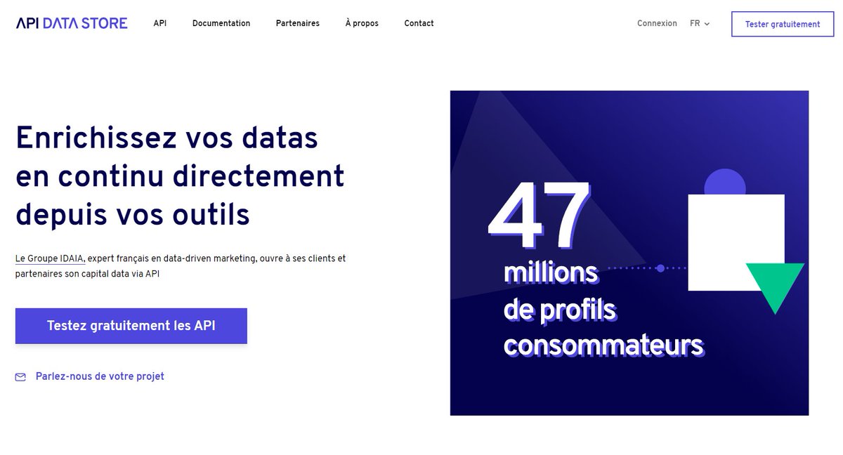 [#Actualité]
Enrichissez, contrôlez et qualifiez vos #datas depuis vos outils grâce à la nouvelle plateforme #API développée par Le Groupe IDAIA, expert en #datamarketing 👉 
api-datastore.com/?utm_source=so…