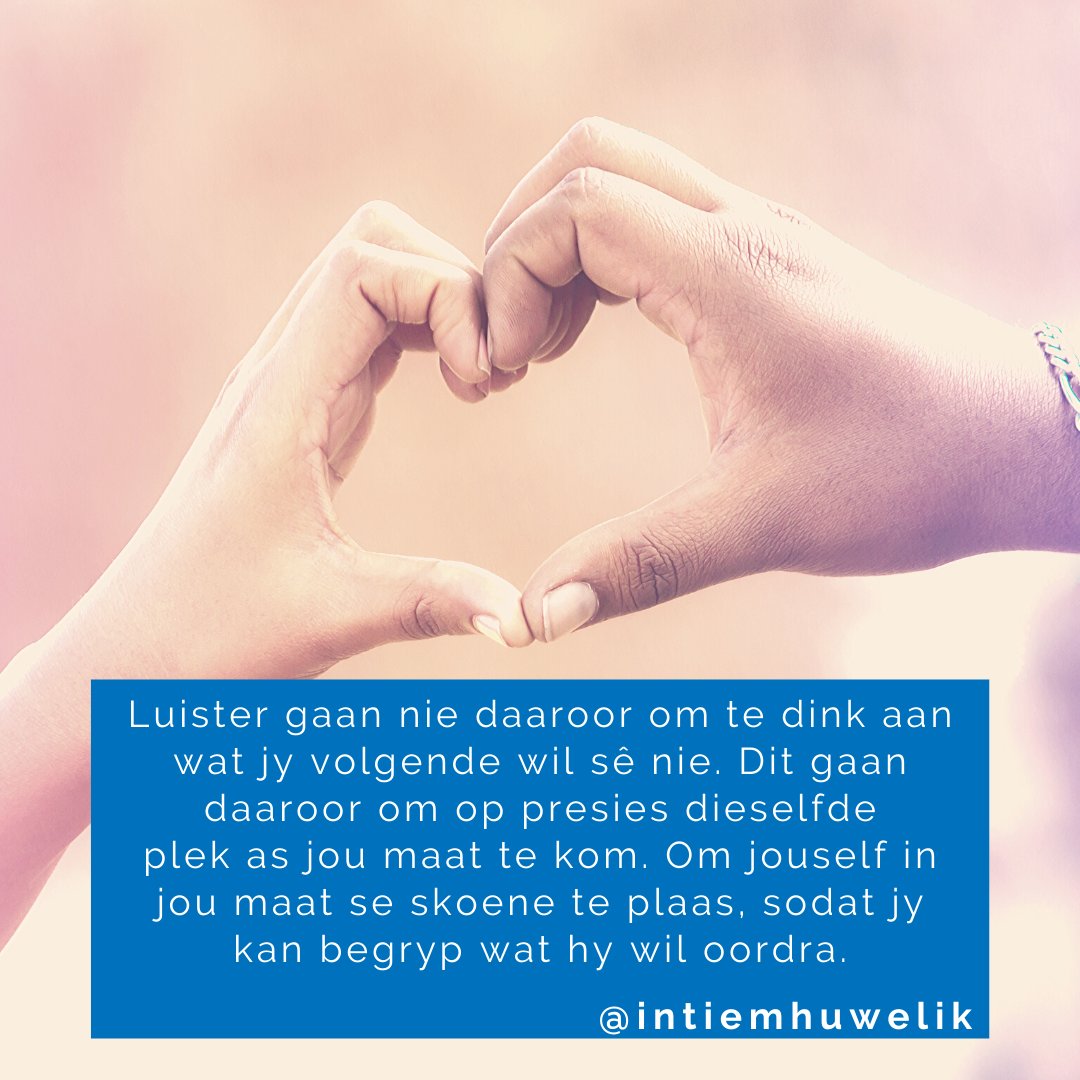 INTIEMhuwelik's tweet photo. Wanneer jou maat praat raak stil en probeer om jouself in hul skoene te plaas... Die doel is dan om te luister en te verstaan!
#HemelseVertroue #JouHuwelikMaakSaak #huwelik #getroud #INTIEMhuwelik #inspirasie https://t.co/HkYl9RtYUR
