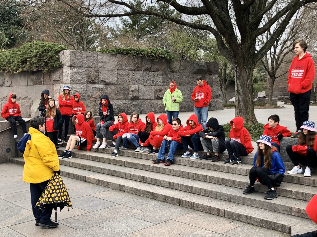 turleydw's tweet photo. Stops 2 and 3 on bus 4 and 5’s monument walk are the FDR and Jefferson Memorials. @AFMSChargers #ChargingIntoDC https://t.co/Ga9o2bl7om