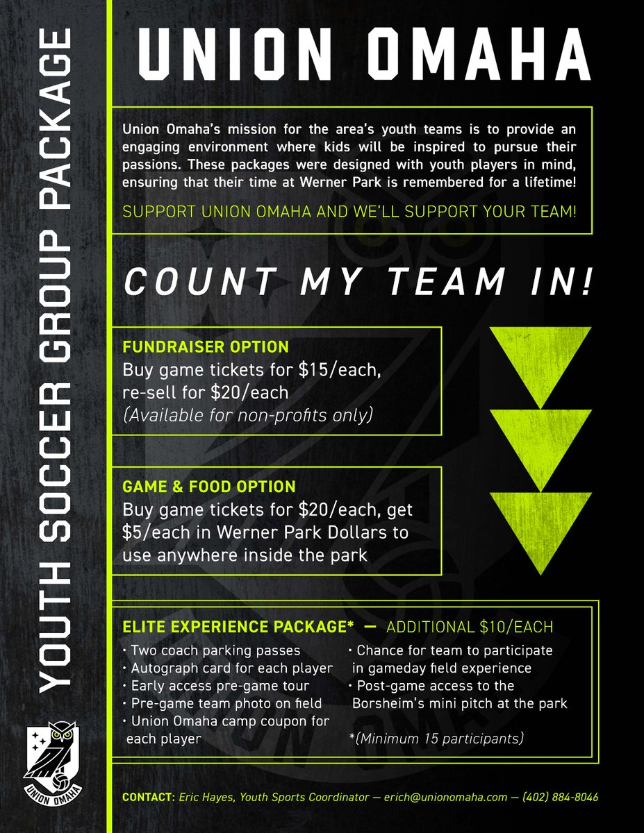 NEBStateSoccer's tweet photo. Check out these youth team packages for @Union_Omaha! #countmyteamin #growthegame #supportsoccer https://t.co/F9MC6RxskS