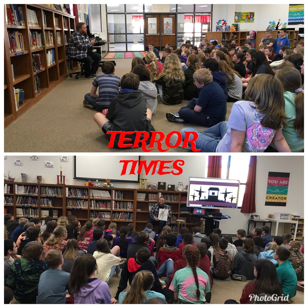 RBE_Library's tweet photo. “Meet the Author” was GREAT! Thanks to Zach Waymire for coming out to read and speak to our 5th and 6th graders! #TerrorTimesBooks@gmail.com #theswampmonster #peteysplaypen #thewishingwell @RoseBudRamblers @TerrorTimes https://t.co/K7Of63P8ya