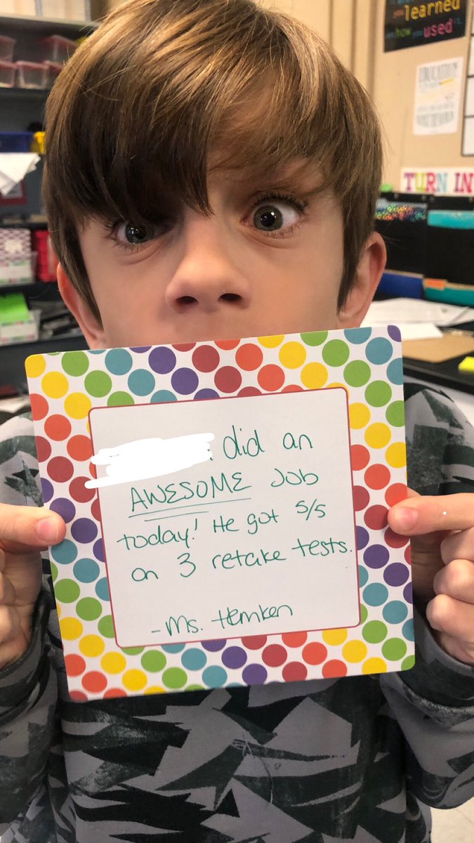 MsKHemken's tweet photo. When you do a great job and 3 retake tests perfect you get a great note to take home #fmsteach https://t.co/MpsxtHEQK1